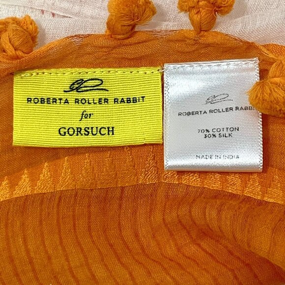 Roberta Roller Rabbit Womens Cotton Abstract Tassel Trim Scarf Orange 78X20" - Picture 3 of 3